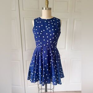Maison Jules Blue and White Polka Dot Fit & Flare Dress